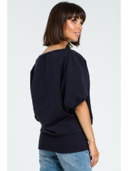 B079 Oversized blouse with a wrap detail - navy blue