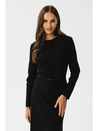 S347 Suknelė su klostėmis priekyje - juoda