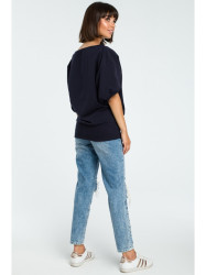 B079 Oversized blouse with a wrap detail - navy blue