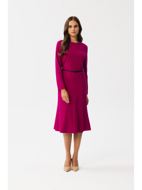 S347 Dress with front tucks - plum