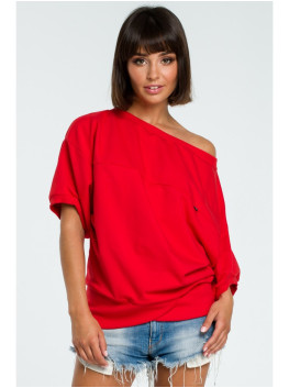 B079 Oversized blouse with a wrap detail - red