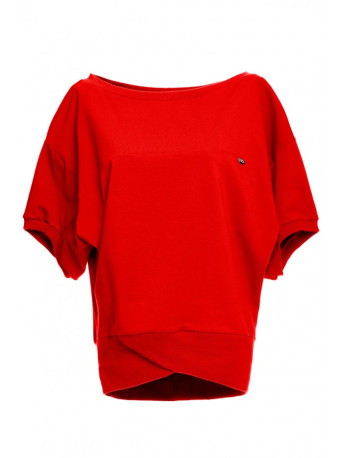 B079 Oversized blouse with a wrap detail - red