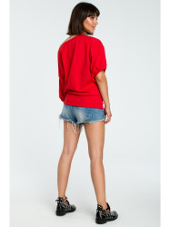 B079 Oversized blouse with a wrap detail - red