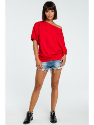 B079 Oversized blouse with a wrap detail - red
