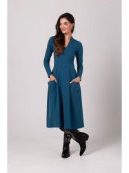 B266 Flared dress with patch pockets - ocean blue