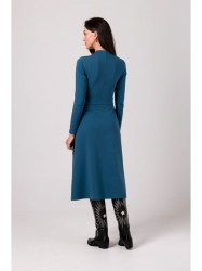 B266 Flared dress with patch pockets - ocean blue
