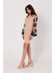 K182 Dress with wides guipure sleeves - beige