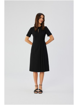 S361 Shift dress with pleats on the side - black