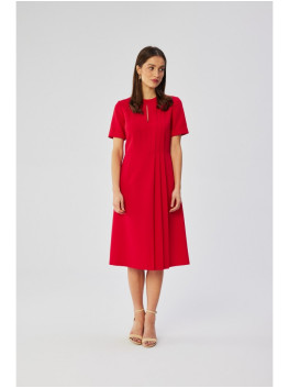 S361 Shift dress with pleats on the side - red