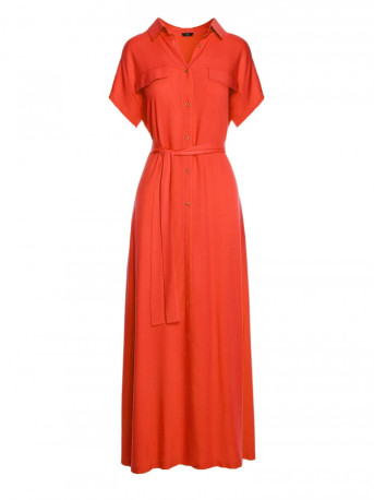 S364 Viscose maxi shirt dress - coral