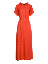 S364 Viscose maxi shirt dress - coral