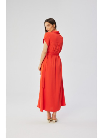 S364 Viscose maxi shirt dress - coral