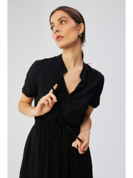 S366 Viscose dress with string tied waist - black