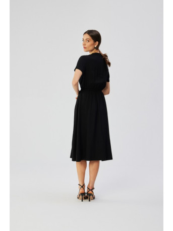 S366 Viscose dress with string tied waist - black