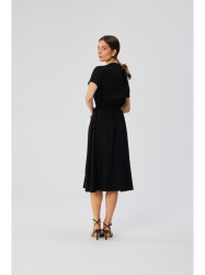 S366 Viscose dress with string tied waist - black
