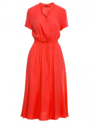 S366 Viscose dress with string tied waist - coral