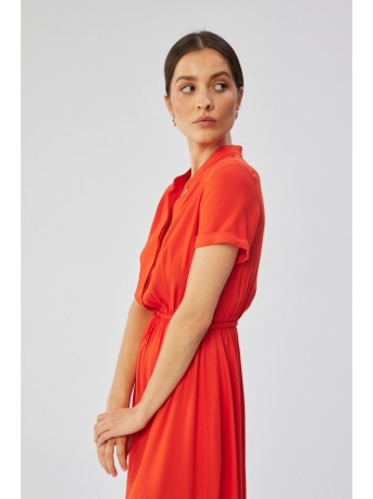 S366 Viscose dress with string tied waist - coral
