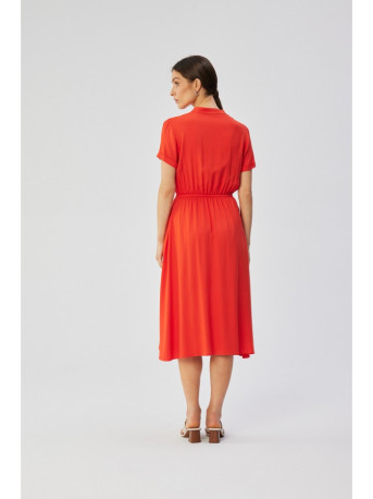 S366 Viscose dress with string tied waist - coral