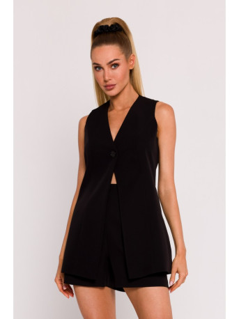 M776 Single button sleveless blazer - black