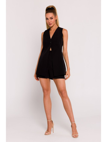 M776 Single button sleveless blazer - black