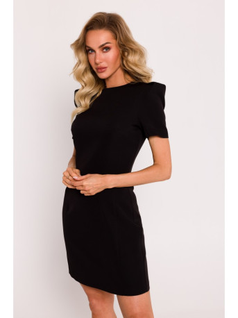 M777 Padded shoulder mini dress - black