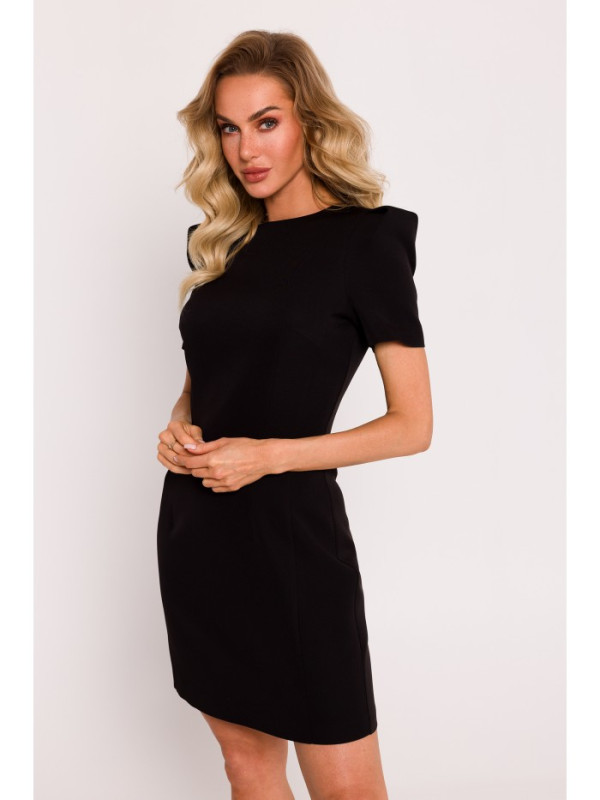 M777 Padded shoulder mini dress - black