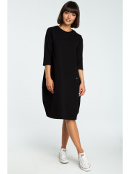 B083 Oversized dress with a front pocket - black
