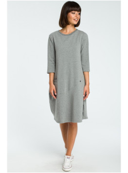 B083 Oversized dress with a front pocket - grey