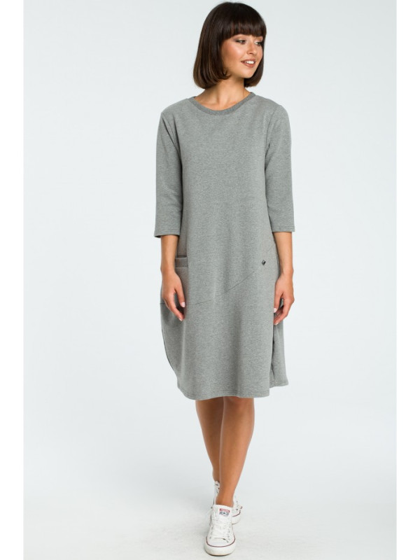 B083 Oversized dress with a front pocket - grey