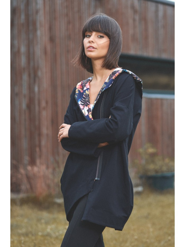 B091 Oversized zipped hoodie - black