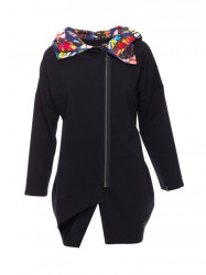 B091 Didelio dydžio džemperis su užtrauktuku ir gobtuvu - juodas