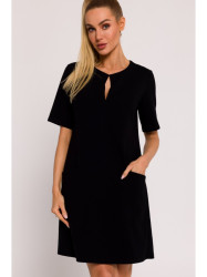M788 Trapeze dress with front pockets - black
