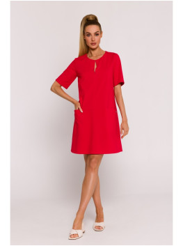 M788 Trapeze dress with front pockets - red