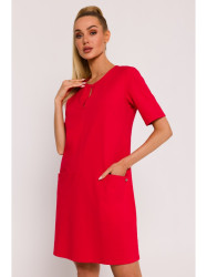 M788 Trapeze dress with front pockets - red