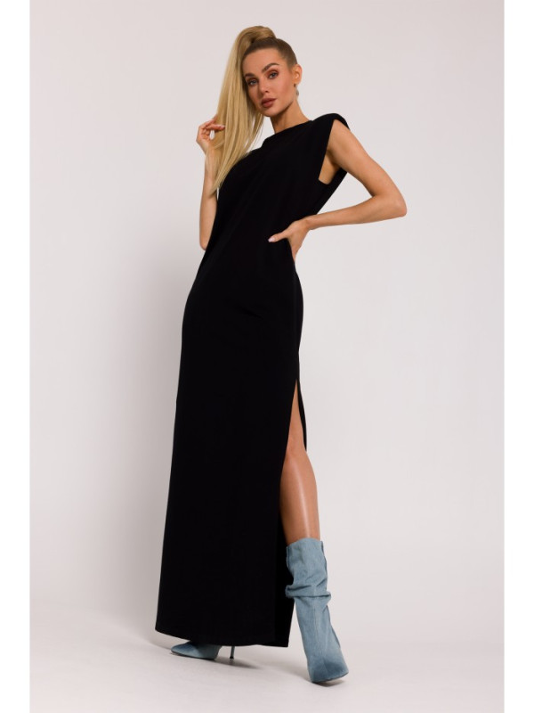 M790 Shoulder pad maxi dress - black