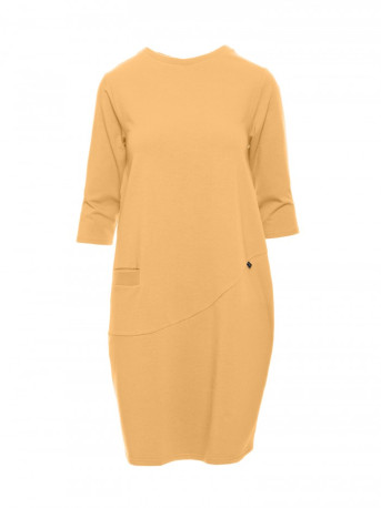 B083 Oversized dress with a front pocket - yellow