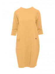 B083 Oversized dress with a front pocket - yellow