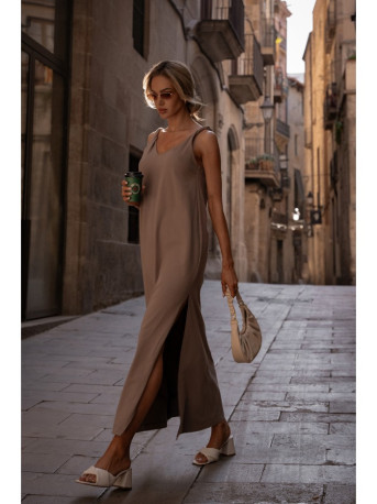 M791 Deep V-neck maxi dress - cocoa