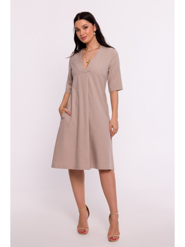 B280 V-neck trapeze dress - beige