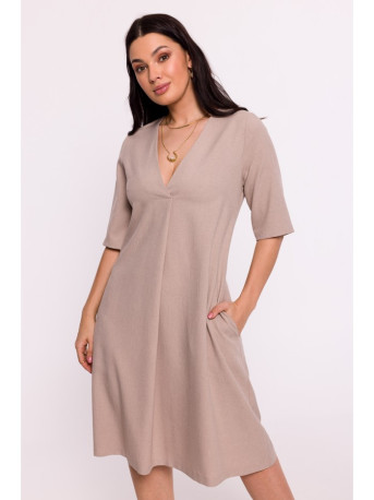 B280 V-neck trapeze dress - beige