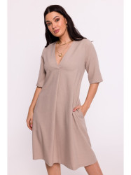B280 V-neck trapeze dress - beige