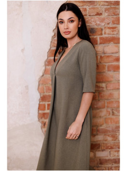 B280 V-neck trapeze dress - olive green