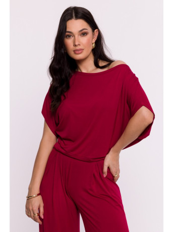 B287 Viscose top with an off-shoulder neckline - maroon