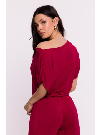 B287 Viscose top with an off-shoulder neckline - maroon