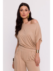 B287 Viscose top with an off-shoulder neckline - cappuccino