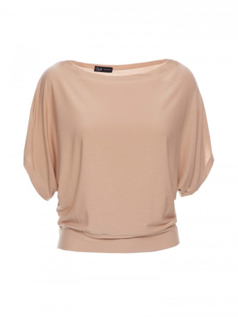 B287 Viscose top with an off-shoulder neckline - cappuccino