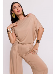 B287 Viscose top with an off-shoulder neckline - cappuccino
