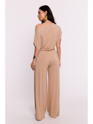 B287 Viscose top with an off-shoulder neckline - cappuccino
