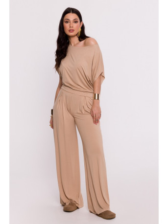 B287 Viscose top with an off-shoulder neckline - cappuccino