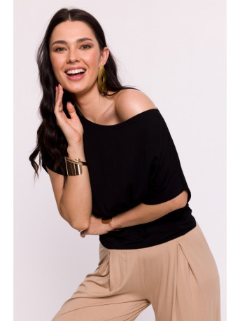 B287 Viscose top with an off-shoulder neckline - black